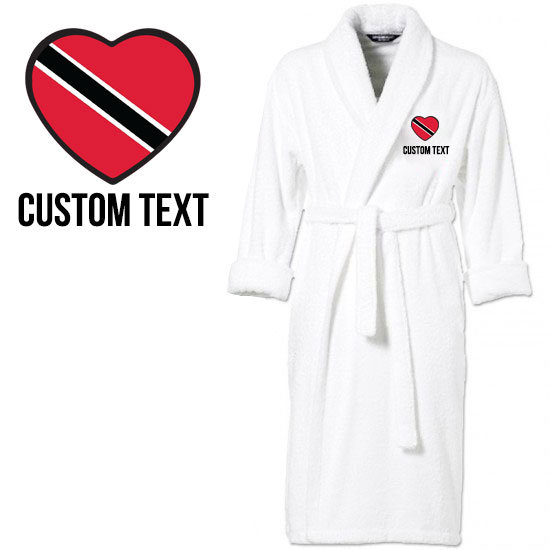 Trinidad and Tobago Flag Heart Shape Embroidery Logo with Custom Text Embroidered Bathrobes